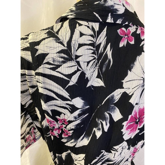 Liberte Ungaro Silk Shirt Dress Button Down Black Floral Short Sleeve Be… - Picture 6 of 7